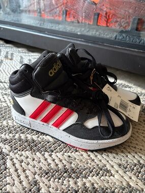 adidas Kids Mid-Top Sneakers in Black, White & Red